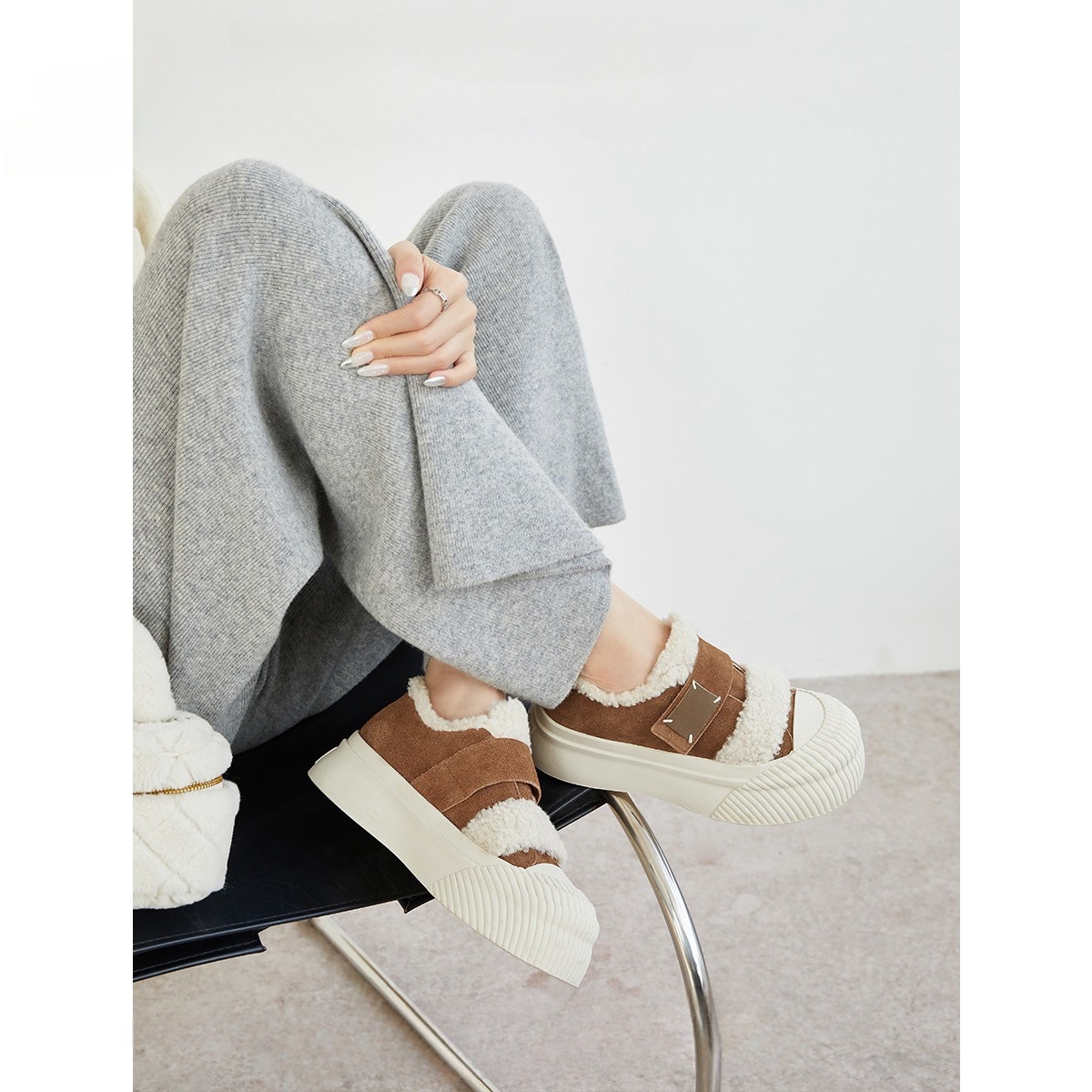 Women's Colorblock Plush Winter Warm Casual Skateboard Shoes bd8d