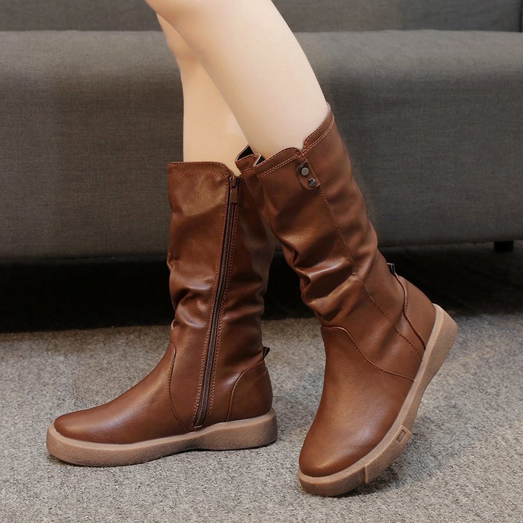 Women's Retro Velvet Warm Side Zipper Large Medium Top Boots
