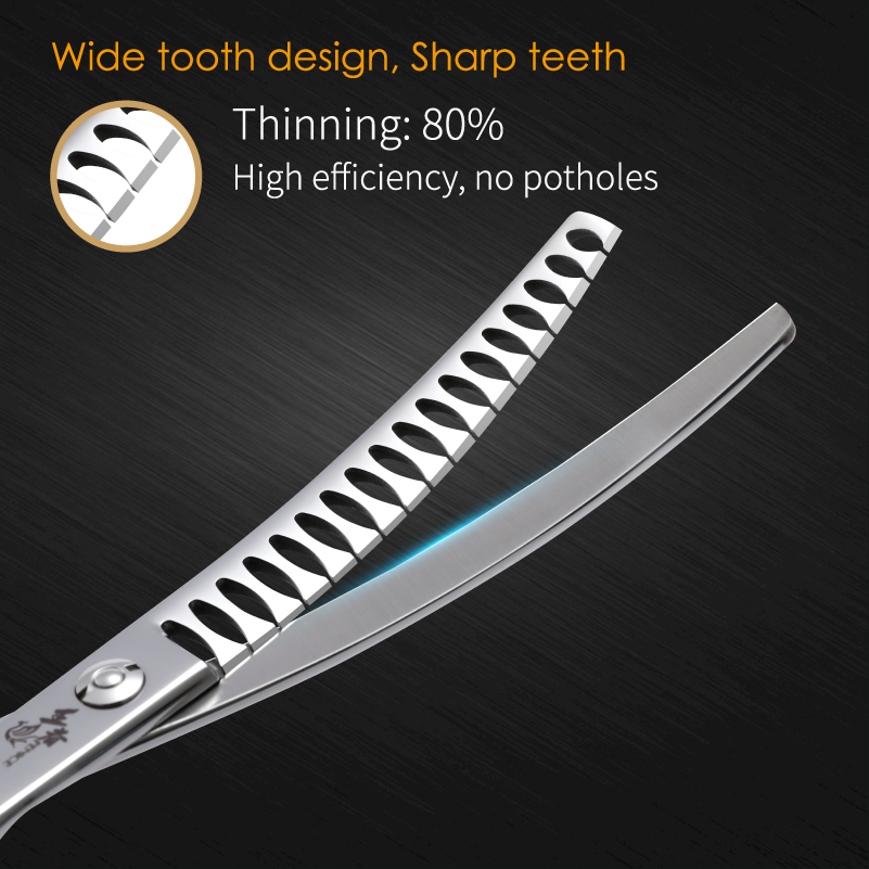 Fenice Professional 7 inch JP VG10 Steel Super Curved 38° Dog Grooming Shears Curved Chunker Scissors for Dogs Thinning Rate 80%