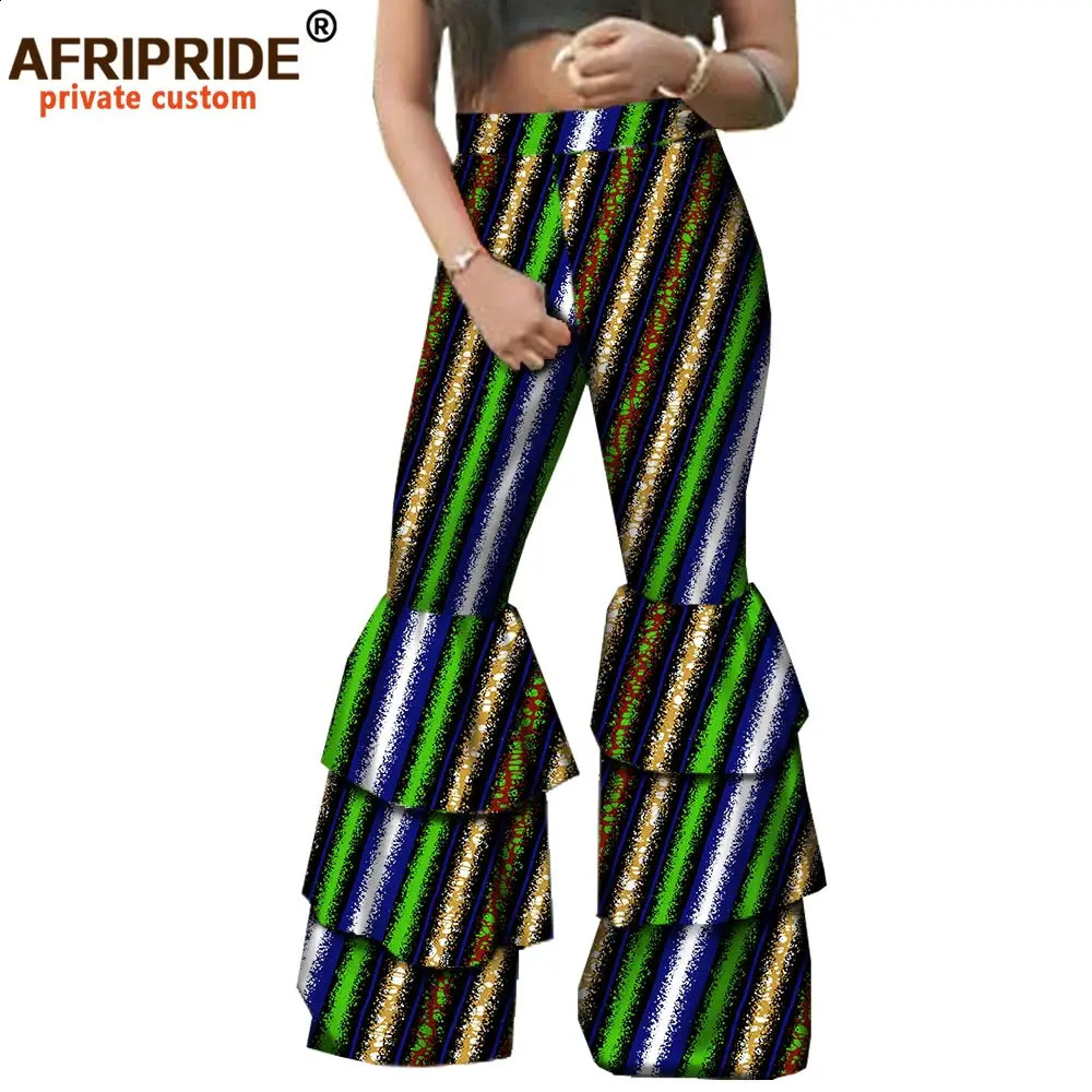 Spring and Autumn Street Style Womens Pants African Mid Waist Full Length Three Layer Flame A1821001 240827