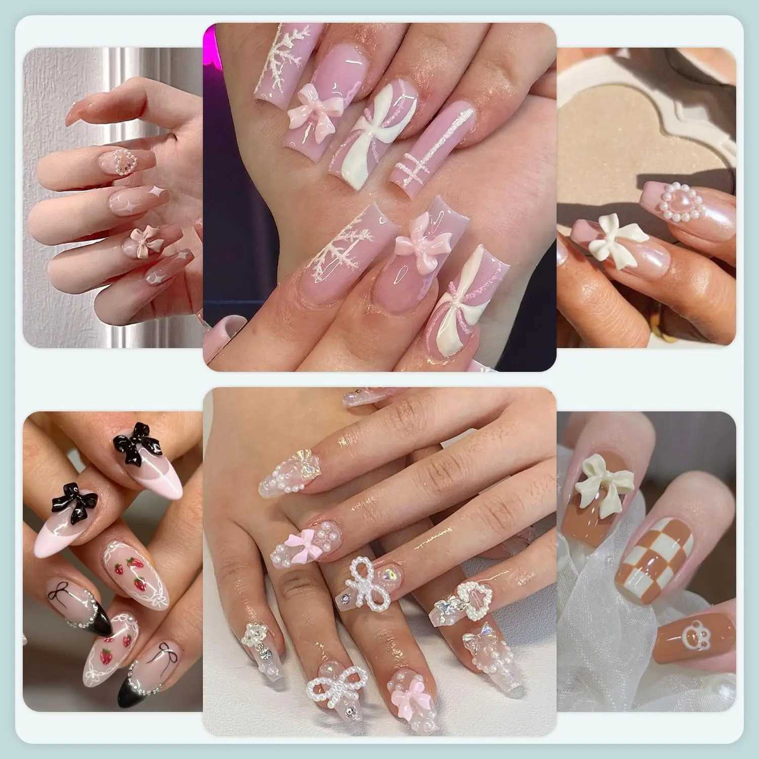 12 Grid/Box Mixed Bow Ribbon Nail Art Resin Charm Five Petal Flower Hollow Pearl Set Jewelry DIY Nail Art Accessories * #xw W240829
