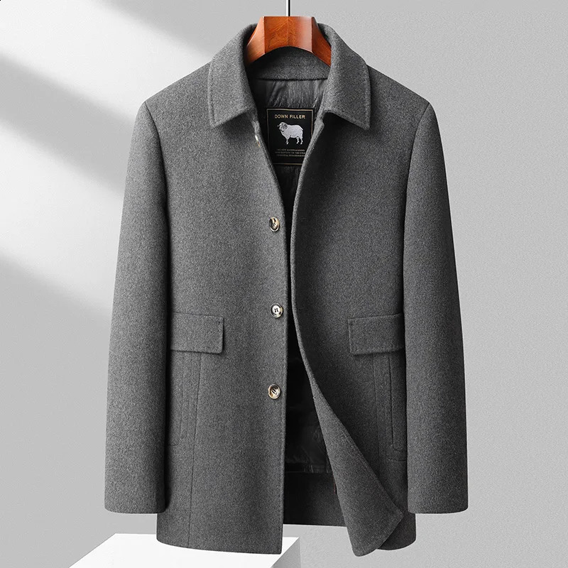 Late autumn winter detachable goose down lining wool coat mens business casual wool coat medium to long windproof jacket 240829
