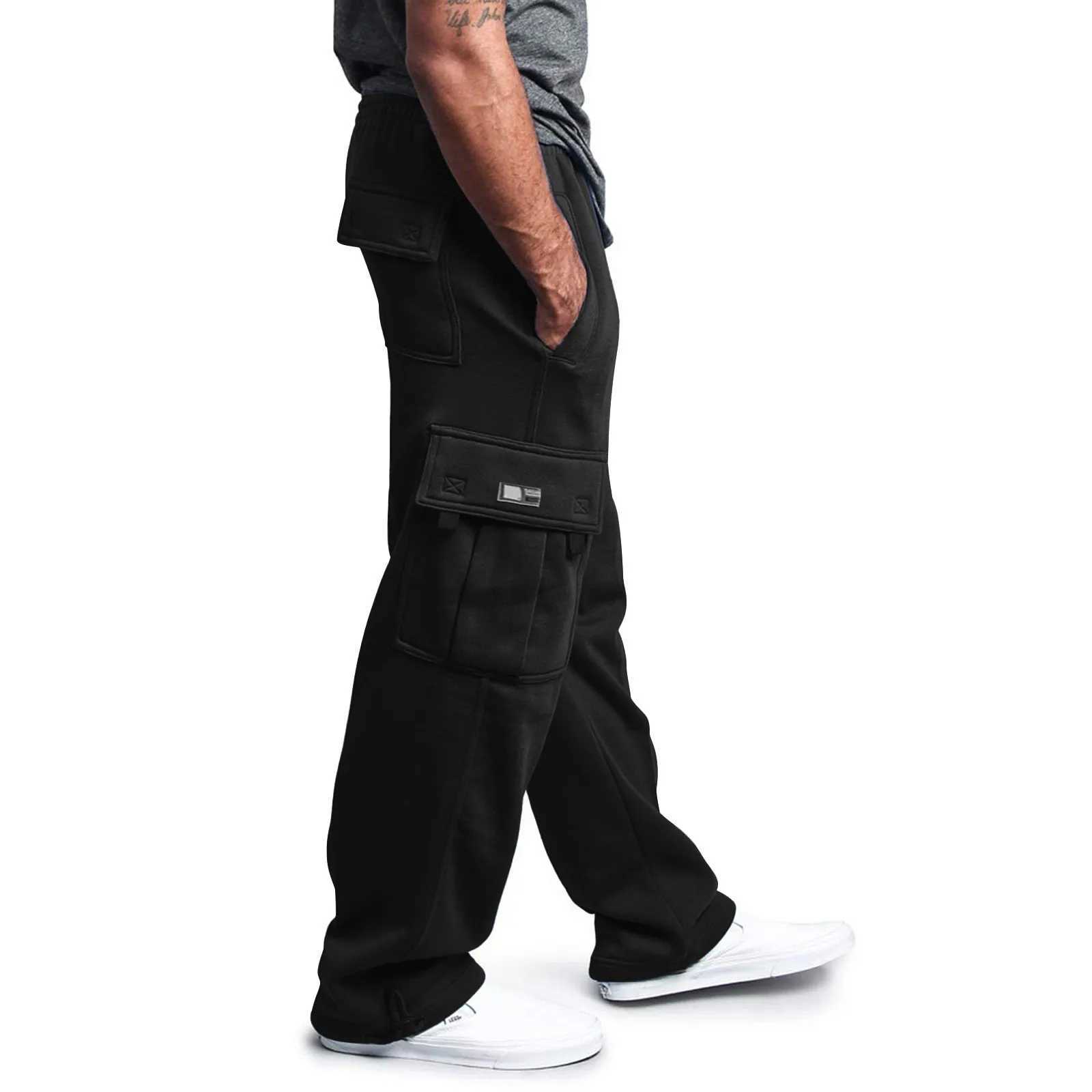 Pocket oversized cargo pants streetwear solid color European and American style pants black sportswear Trouser Pantalones W240829