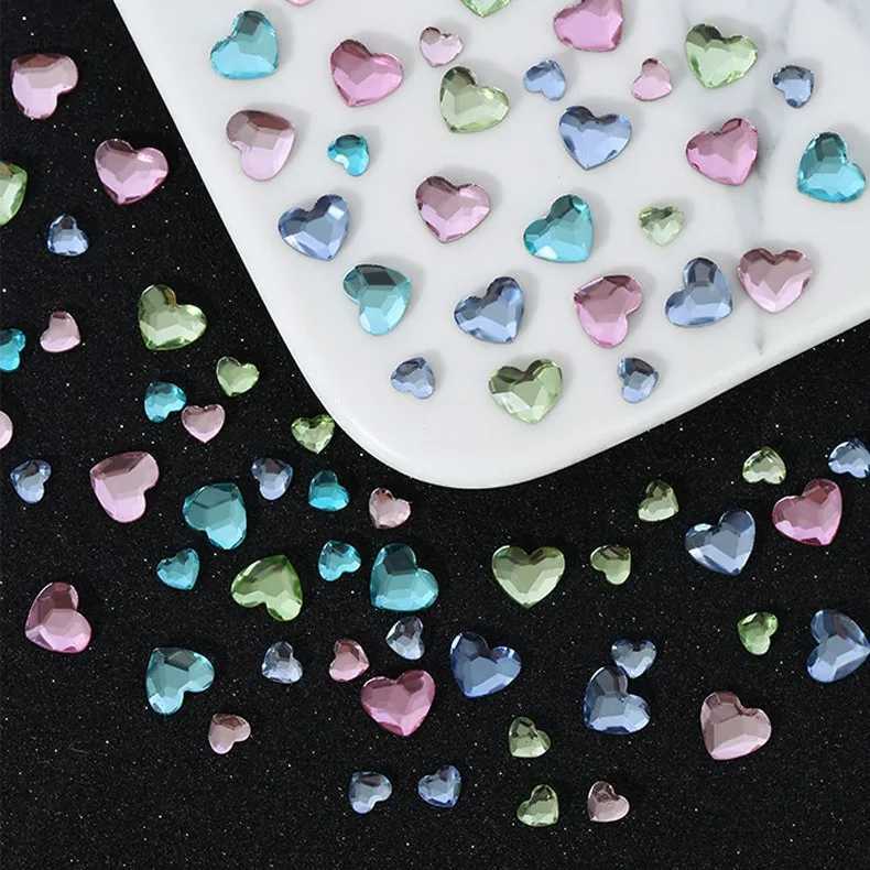50 Sparkling Rhinestone Love Heart Nail Art Decorations Flat Bottom Multiple Colors W240829