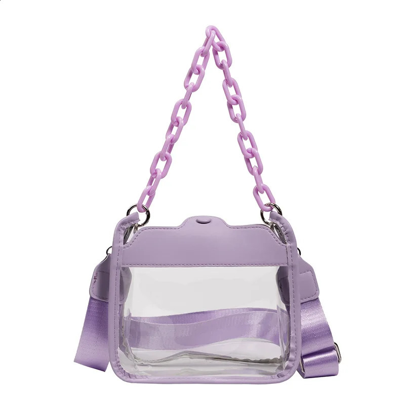 3 Ten Font Womens PVC Transparent Shoulder Chain Portable Messenger Small Square Backpack Girl Gift Bag 240830 4