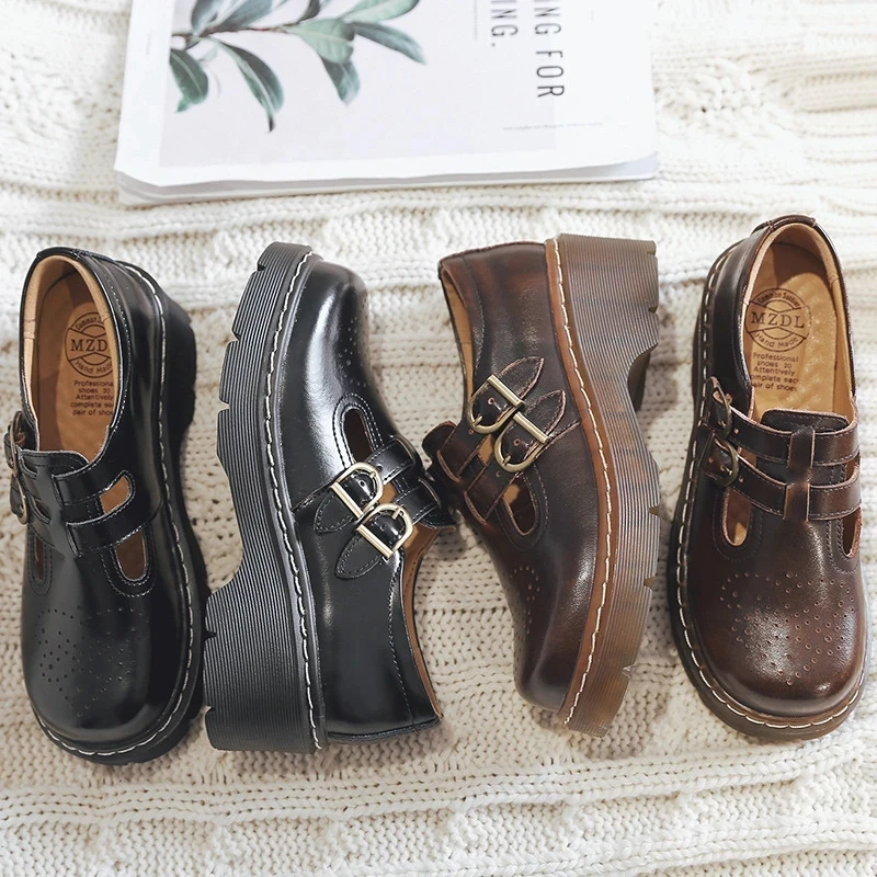 retro brogue women's shoes thick bottom Japanese Mary Jane single shoes cute big head jk small leather shoes