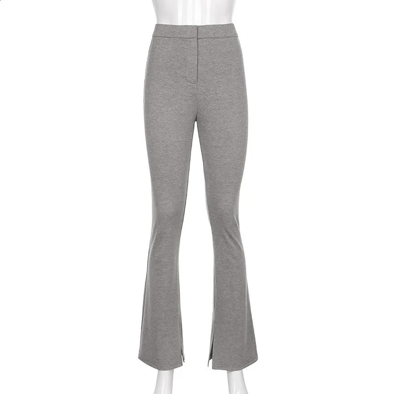BOOFEENAA Street Style Split Sports Pants Womens High Waist Shining Y2k Solid Color Cotton Black Brown Running C84CG31 240827