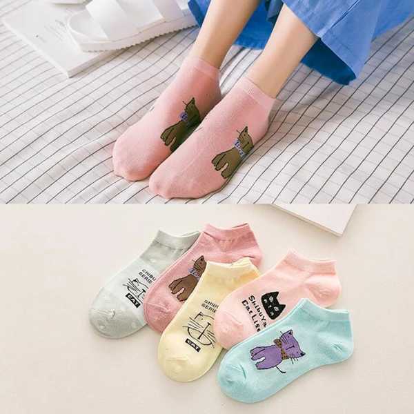Men's Socks 5 Pairs Women Girls Cute Cartoon Cotton Socks Short Summer Ankle Socks Y240830N7AG