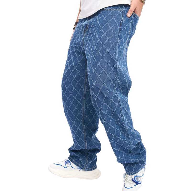Men's Jeans New Casual jeans Trend Slacks High Strt Wide-Leg Pants Mens Plaid Hip Hop Pants Y240830TRKI