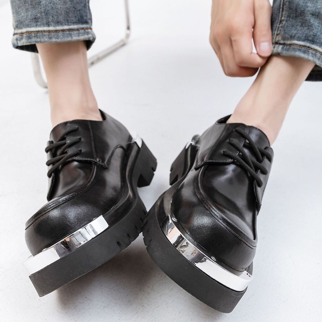 Korea 20f3d Men 2023 Leather Platform Oxfords Slip On Thick Tottom Male Derby Casual Loafers Mens Square Toe Formal Dress Shoes s