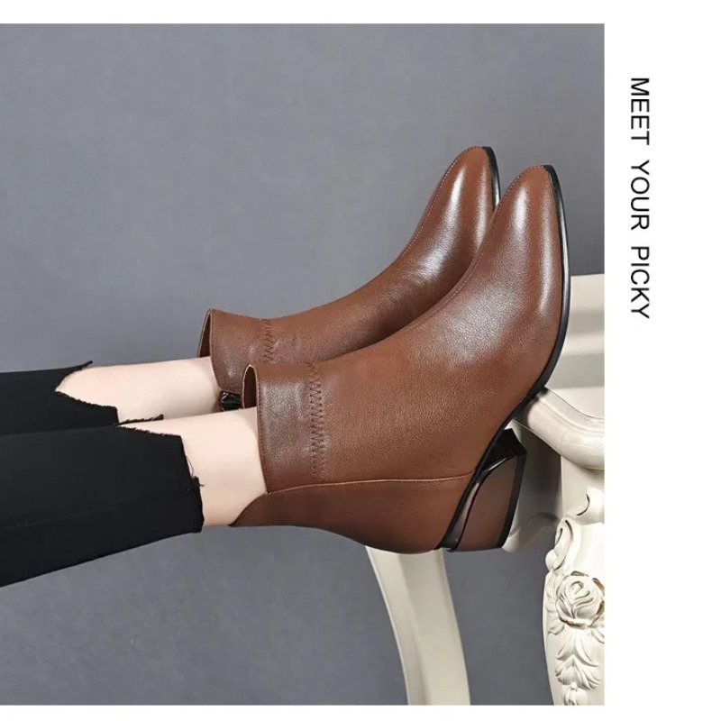 Women Boots New 2024 Pointe Shoes Winter Footwear Designer Zipper Pointy Ankle Fashion Rubber Rock Low Autumn Ladies Squa 57e1