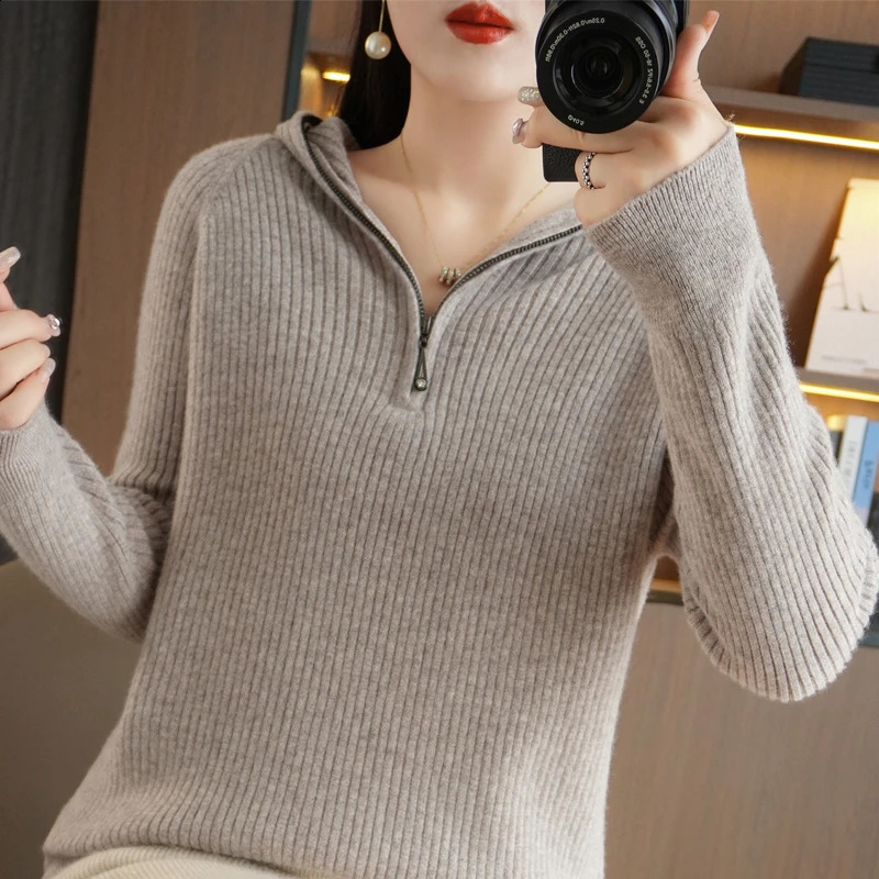AutumnWinter Womens Cashmere Sweater Hoodie Pull Down Thick 240827