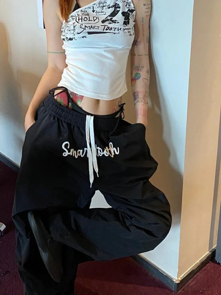 HOUZHOU Y2K Womens Sports Pants Harajuku Bag Korean Fashion Extra Large Black Retro Jogging Trouser Hip Hop Summer 240827