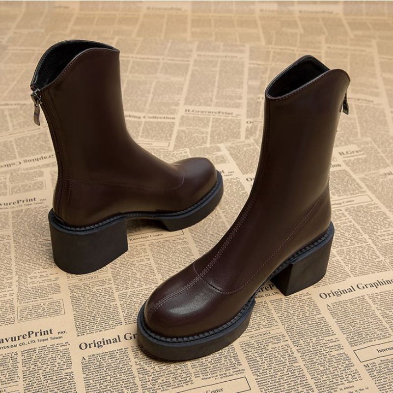 Heeled Footwear Women's Ankle Boots Work Very High Heels Brown Chunky Platform Short Shoes for Woman Waterproof Booties Black Pu 8d6
