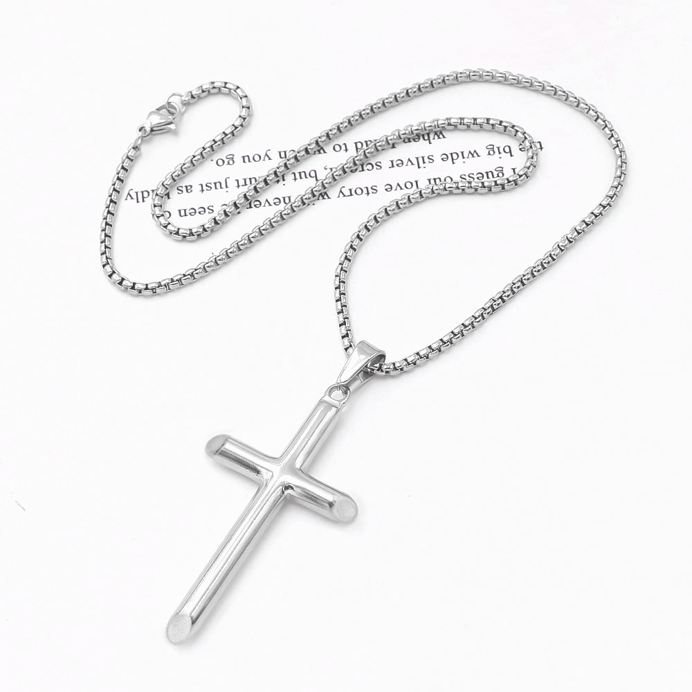 Retro Stainless Steel Shiny Cross Pendant Necklace 18K Gold Plated No Fade Jewelry