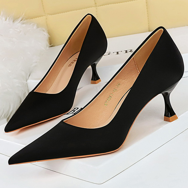 BIGTREE Kitten 5.5 Cm Pumps Silks Satins Lady Heels Fashion Women Low Heel Female Shoes Large Size 43 4 a77ff