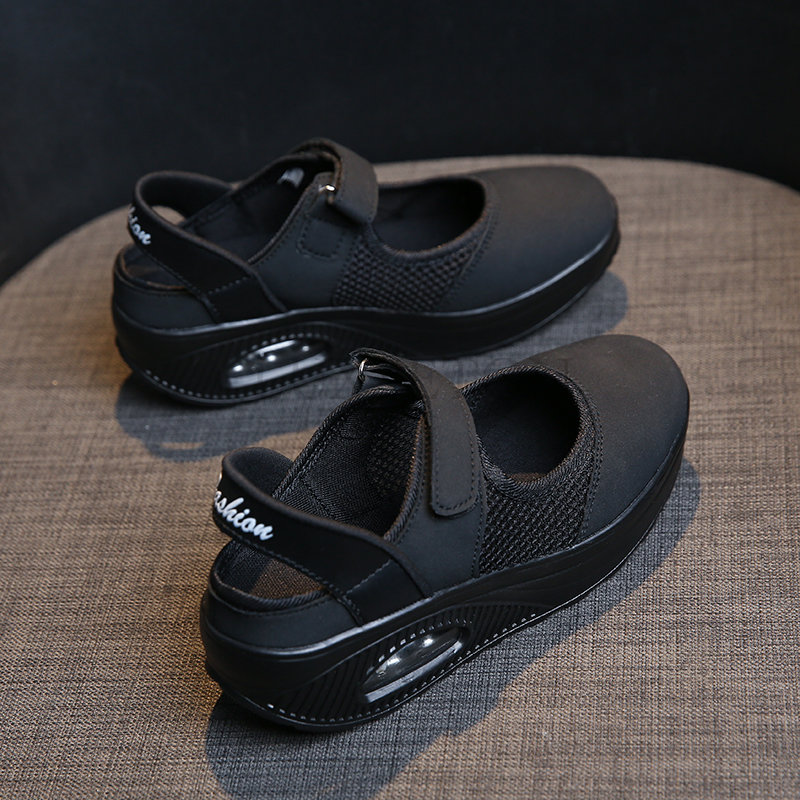 Fashion Mary Jane Shoes Mesh Women Shoes Summer Rocking Shoes Black Cushion Breathable Casual Ladies Shoes