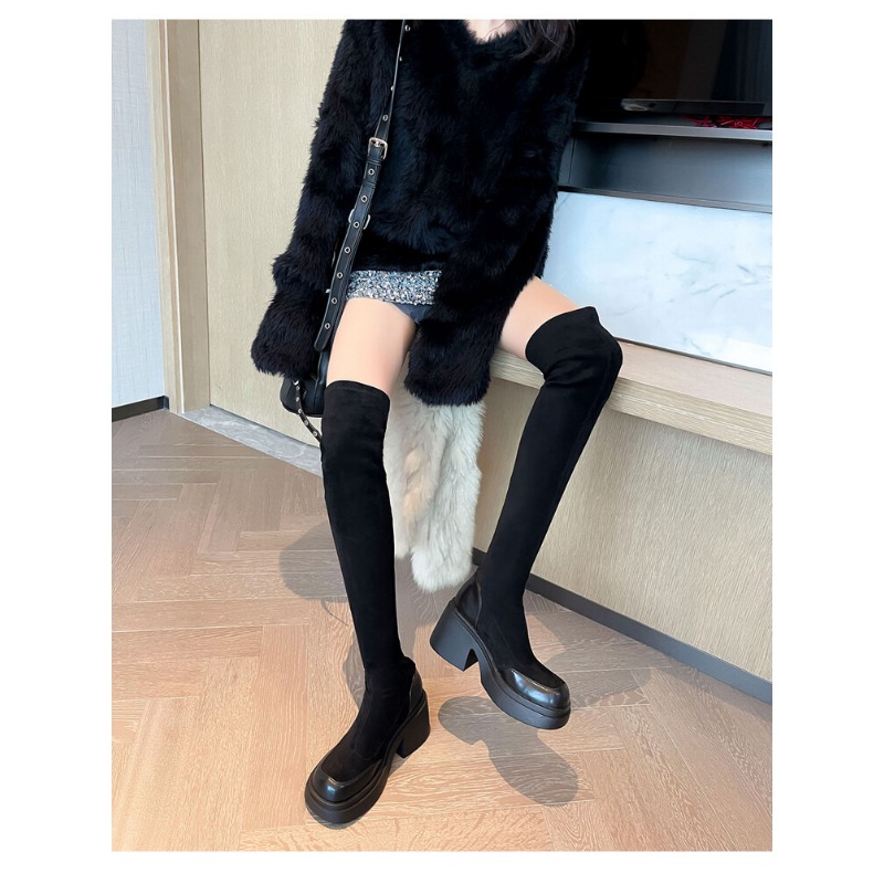 Suede Over-the-Knee Gladiator Winter Shoes High Heels Fashion 2023 New Trend Casual Chunky Goth Women Boots