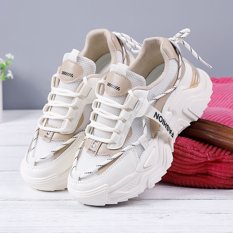 Women's breathable thick sole height increasing mesh casual sports shoes