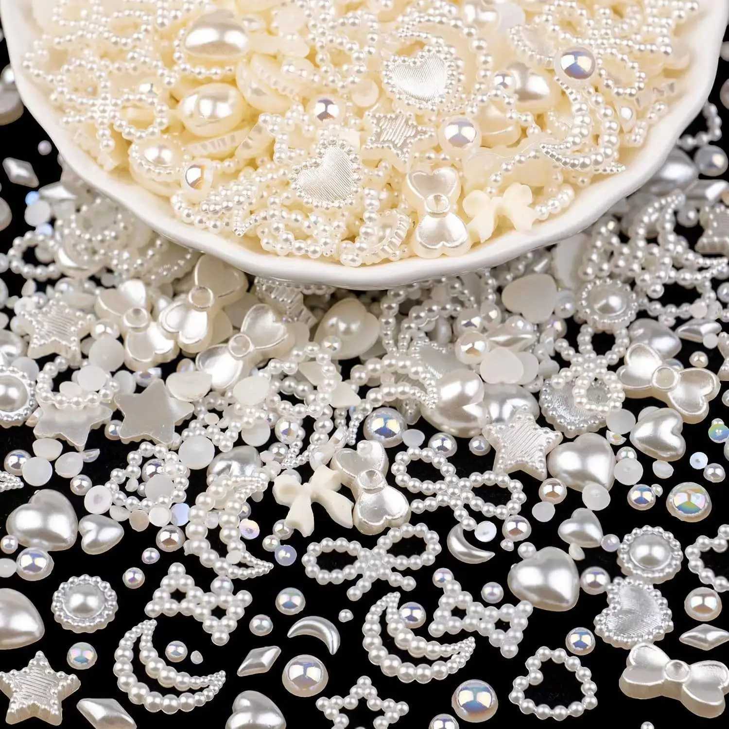 100 pieces of white pearl nail decoration ABS star moon heart-shaped bow nail charm nail art DIY design accessories W240829