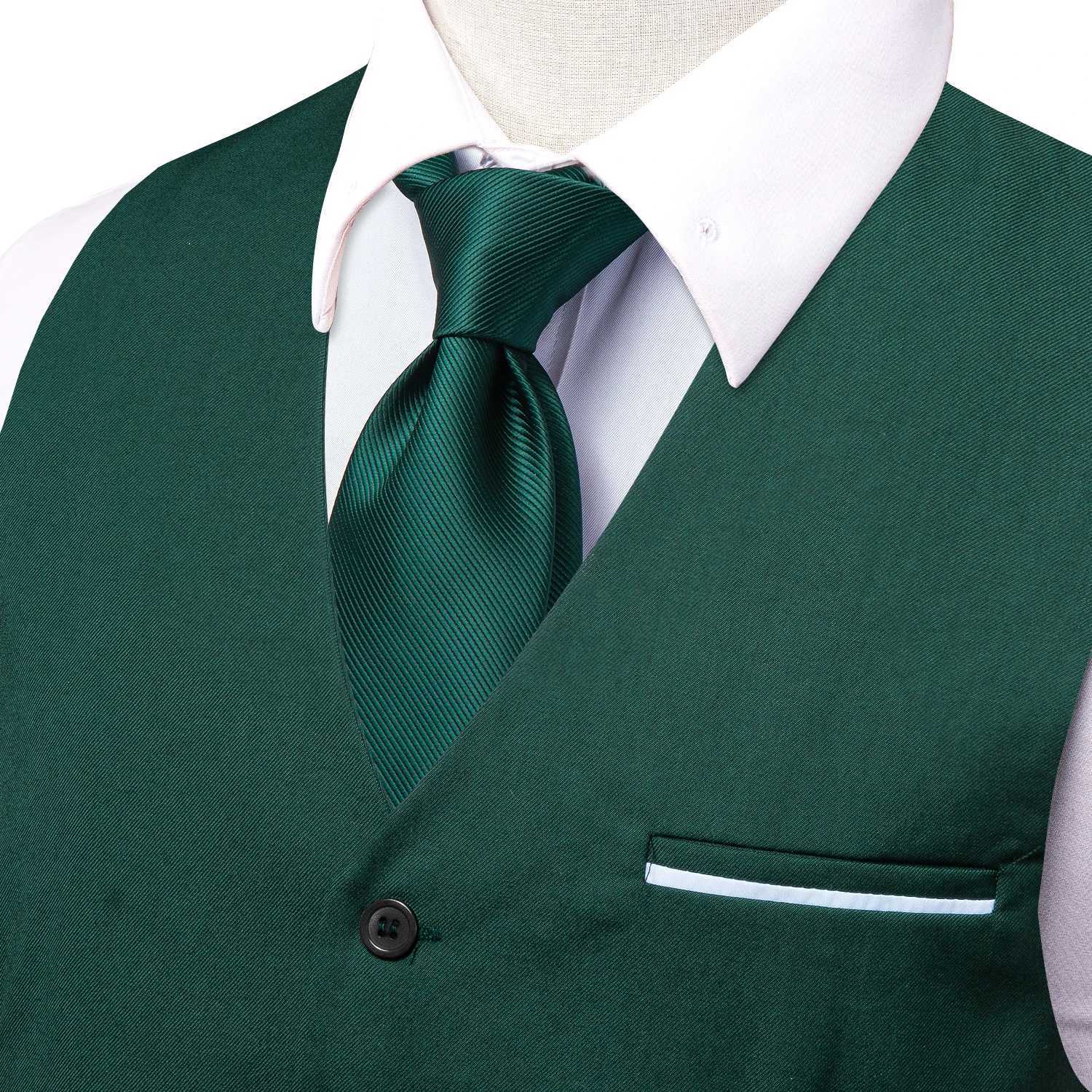 Hi-Tie Mens Vest Elegant Green Silk Waistcoat Necktie Handkerchief Cufflinks Sets for Male Wedding Business Party Designer Gift Y240830