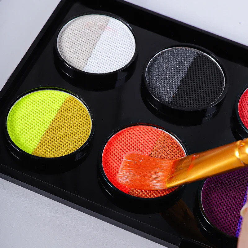 Two tone fluorescent makeup with UV glow for Halloween Christmas themed parties role-playing and club stage performances 240829