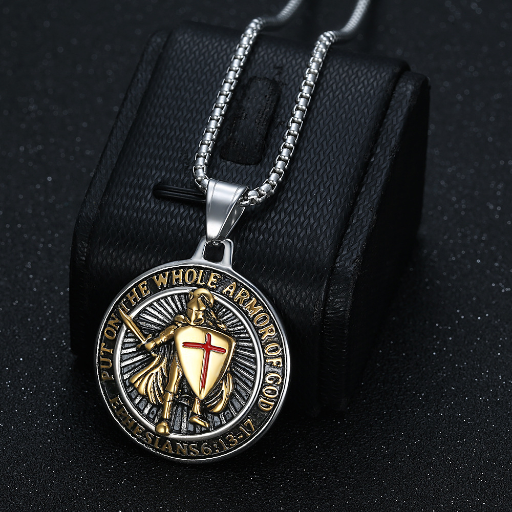 Vintage Stainless Steel Pendant Necklace 18K Gold Plated No Fade Mens Jewelry