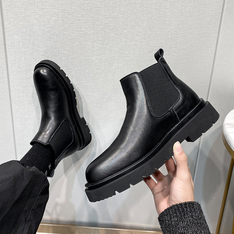 Chelsea Boots Winter 2021 Platform Boots Men Split Leather Ankle Boots Black Male Autumn New Fashion Shoes Chunky Booties689