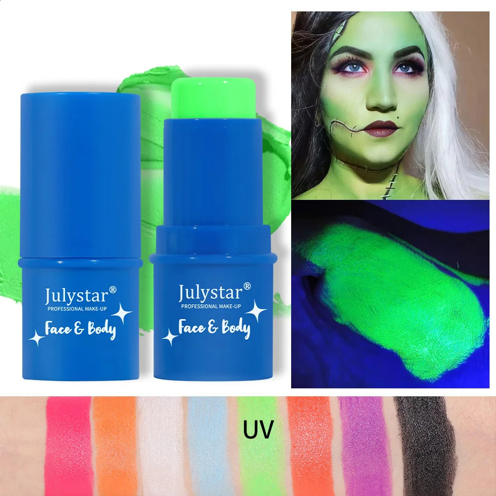 Halloween painting stick waterproof UV light neon light green purple pink black and white painting party art makeup 240829