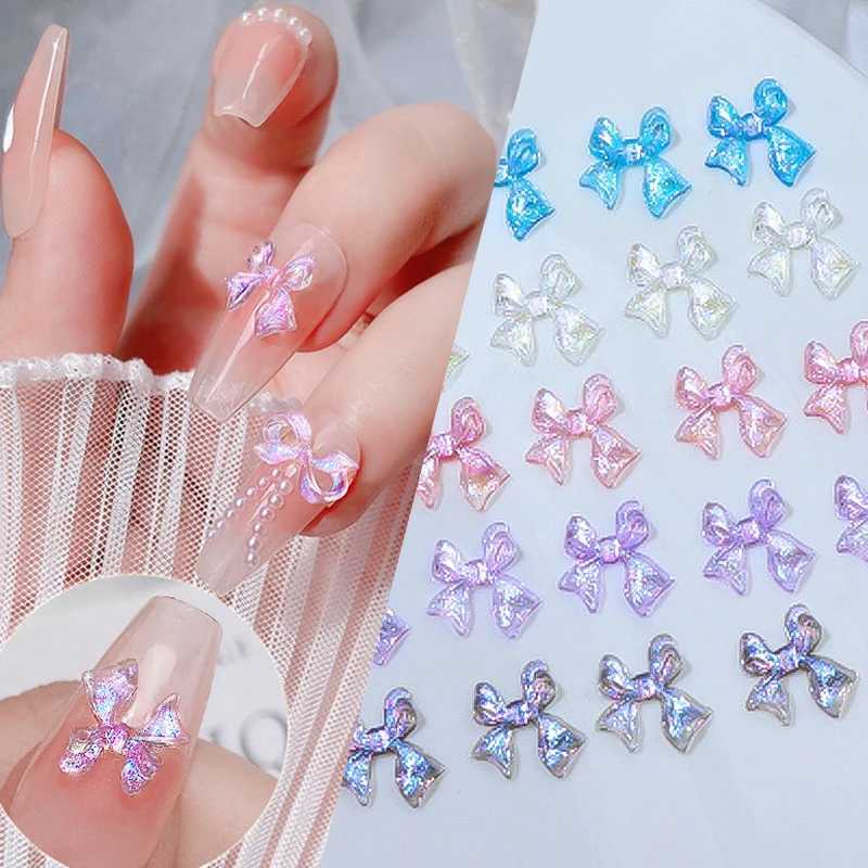 1 bag Aurora Ribbon Bow Nail Charm Parts 3D Color Nail Rhinestone Candy Color Nail Art Decoration DIY Hand Tools W240829