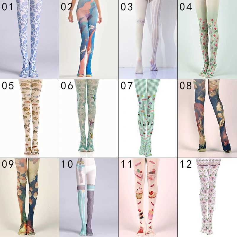 Socks Hosiery Swt Lolita Print Pantyhose Sexy Japanese Harajuku Stretch Tights Women Y2K Girls Pants Tattoo Pantyhose Xmas Stockings Y2408330MK8S