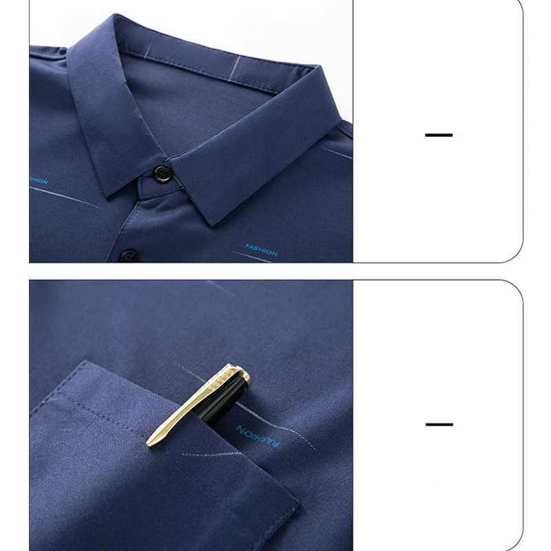 Mens Polo Long Sleeve T-shirt Printed Spring/Autumn T-shirt Loose Bottom Casual Business Clothing Fashion Button Top W240828