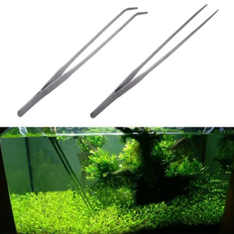 Stainless Steel Aquarium Tweezers Pliers Fish Tank Water Grass Clip Quatic Plants Straight Elbow Clips Aquarium Cleaning Tools
