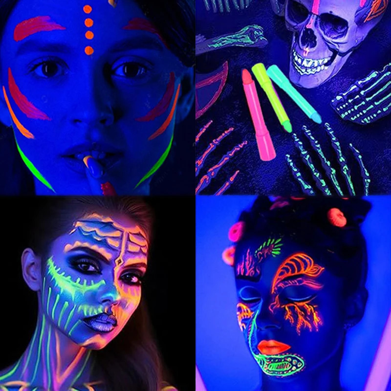 6-color luminous face painting UV neon party decoration face body painting crayon kit fluorescent makeup mark 240829