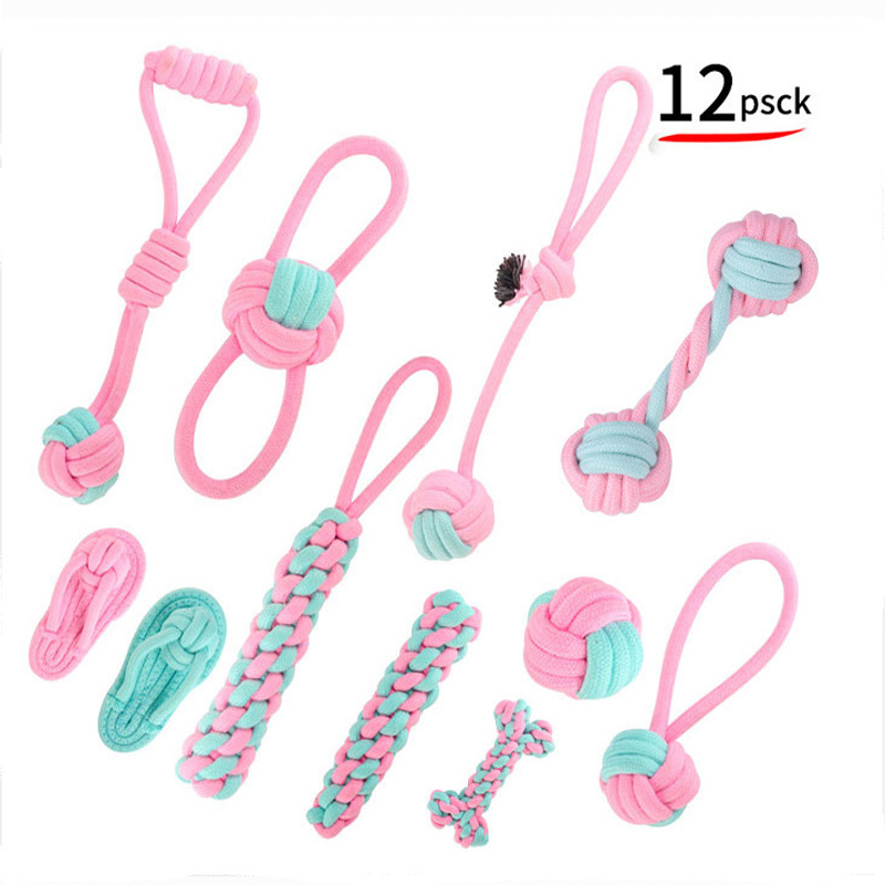 Pet Dog Chew Toy Powder Blue Cotton Rope Knot Toys Combination Bite Molar Interaction Puppy Teething Toys Pet Supplies