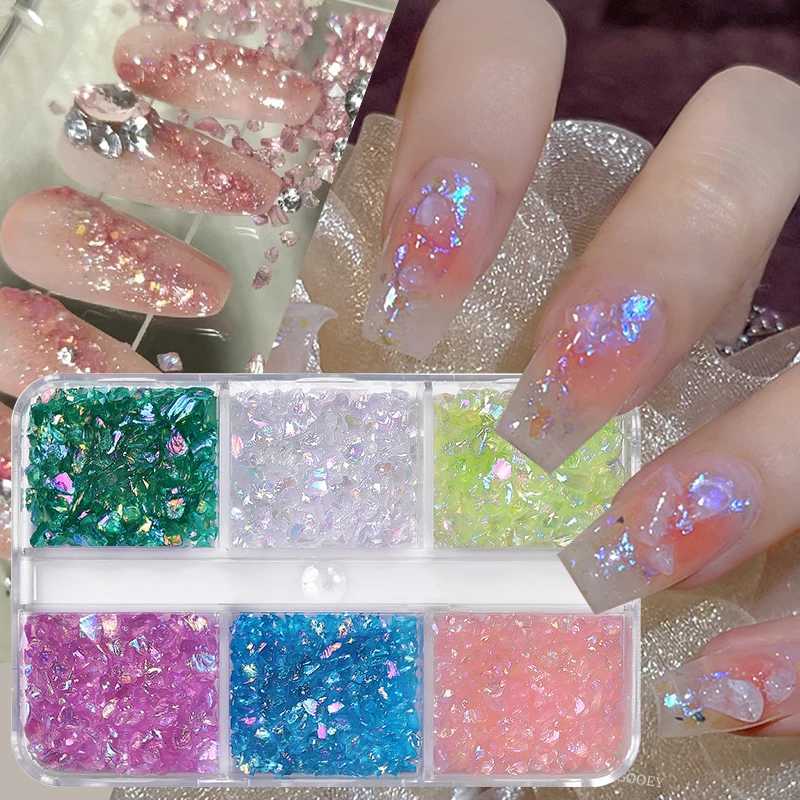 6 grid irregular ice transparent nail rhinestone sparkling white pink sparkling nail crystal nail art DIY decorative accessories W240829