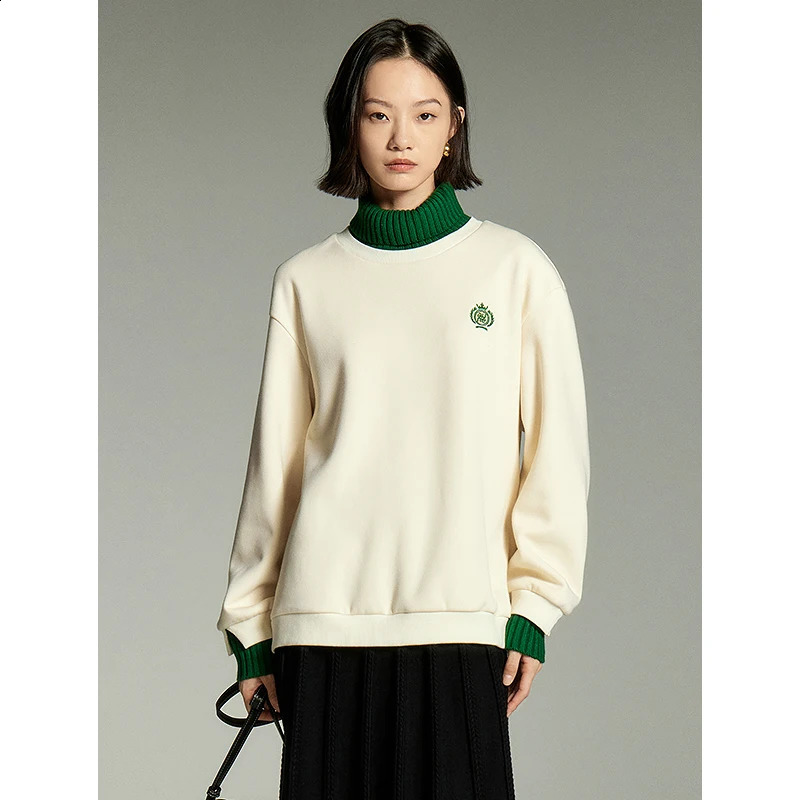 Toyouth Womens Plush Thick Sweater Winter Long Sleeve Comparison Stitching Wool High Neck Loose Hoodie Casual Top 240827