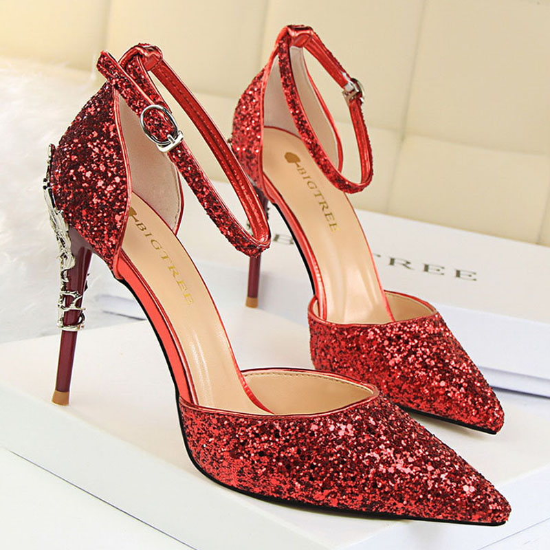 2023 BIGTREE New Woman Pumps Sequins High Women Fashion Ladies Shoes Gold Sliver Stiletto Heels Sandals d77b