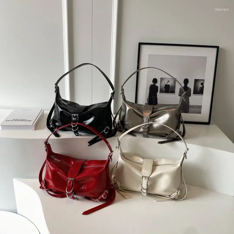 Shoulder Bags Y2K Vintage Designer Elegant Red Pu Leather Buckle Wallets Bag Aesthetic Purse Crossbody Handbag Tote Women