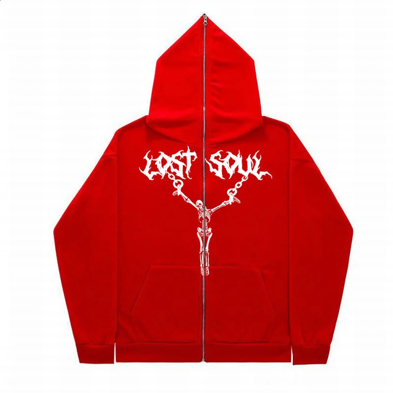 Full face Zipper Hoodie US Y2K Top Skeleton Iron Rope Printed Hoodie Jacket 240829 - view 4