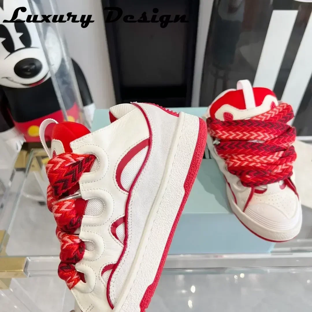 New Club Sneakers Women Mixed Colors Designer Luxury Sneakers Platform Real Leather Top Quality Men Brand Trainer Thick Shoelace