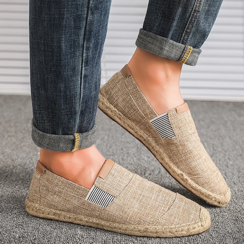 Casual Mens Male Breathable Canvas Chinese Fashion 2021 Soft Slip On Espadrilles For Men Loafers Driving Shoes 0555