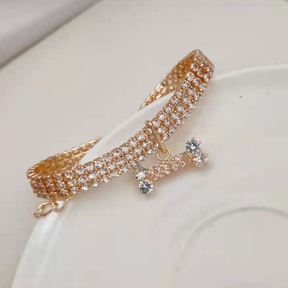 Dog Collars Dog Necklace Adjustable Cat Collar Zircon Bone Rhinestone Diomand Pendant Jewelry Metal Copper Dog Collars Dog Accessory H250219