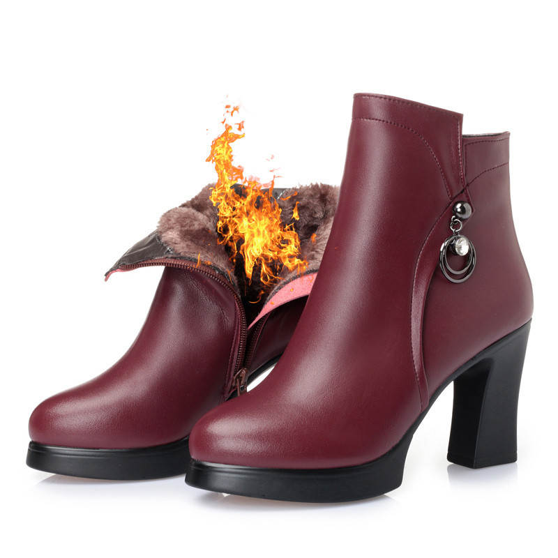 AIYUQI Genuine leather Boots Women Shoes Plus Size Round Toe Square heel shoes Fashion ladies Casual ankle boots