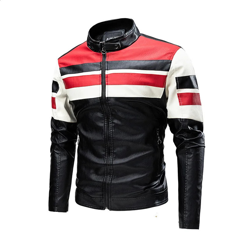 Men Stand Collar Motorcycle Leather Jackets Slim Fit PU Leather Coats Quality Fashion Male Autumn Casual Leather Jackets 5XL 250409