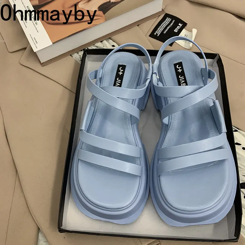 New 2024 Summer Platform Women Sandals New Fashion Narrow Band Thick Sole High Sandal Ladies Elegant Outdoor Gladiator Shoes 0e62