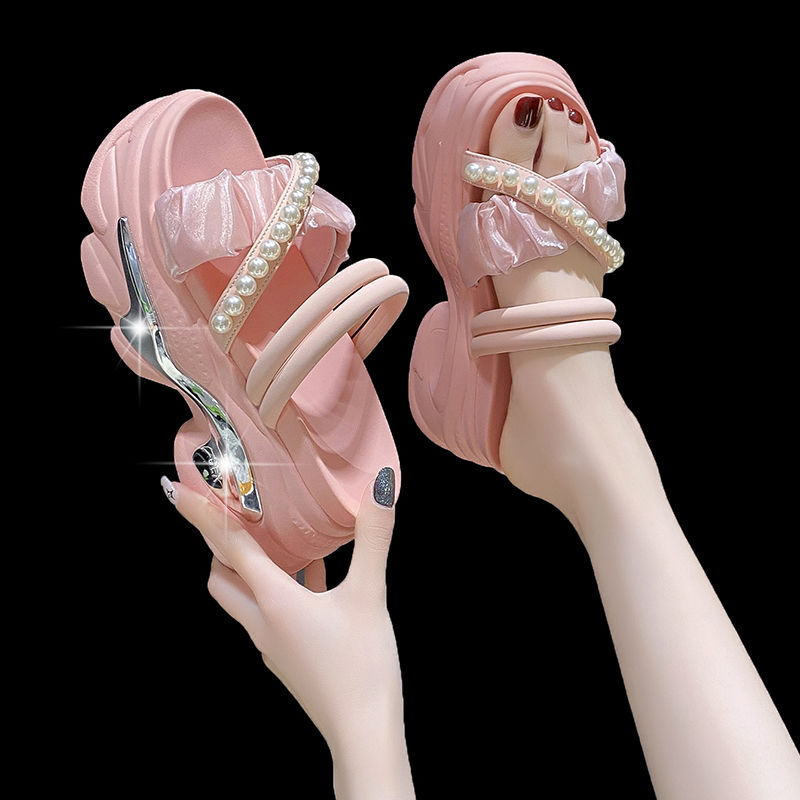 2025 Summer Platform Sandals for Women Fashion Luxury Pearl Slippers Designer Thick Sole Open Toe Sandals Female Wedges Shoes