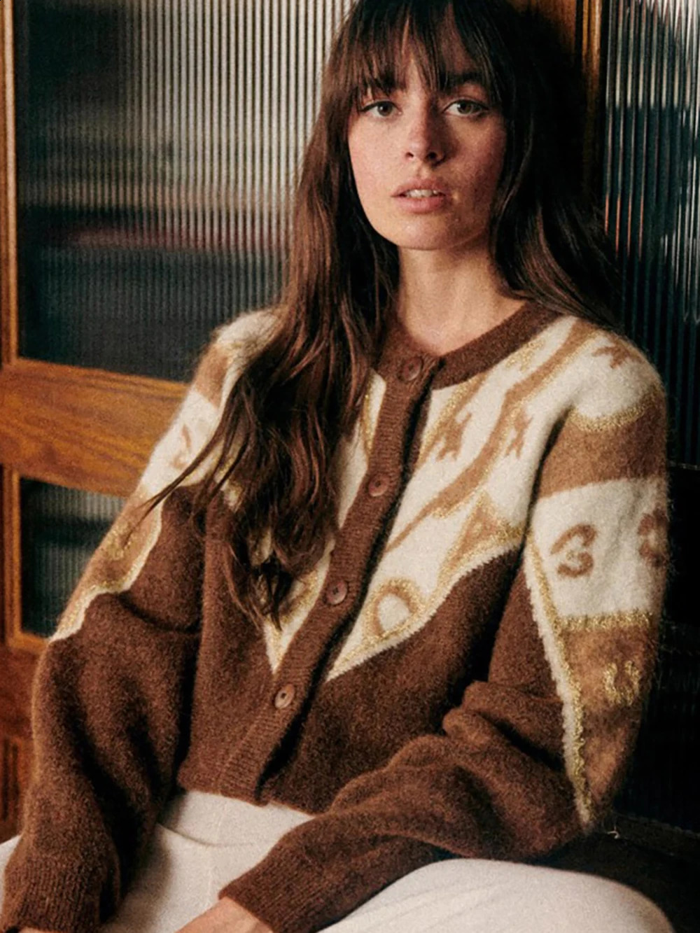 ZESSAM Letter Jacquard Knit Cashmere Women Cardigans Long Sleeve Straps Female Sweater Casual Lady Tops 240827