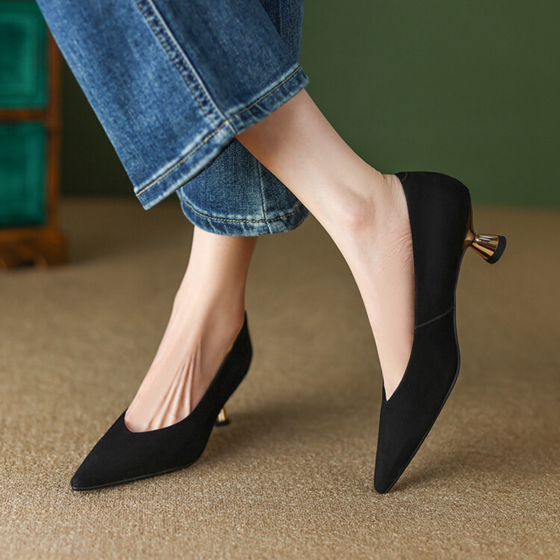 Leather Suede 2023 Spring Elegent Women Pumps Pointed Toe Thin Heel High Heels Leopord Handmade Shoes atos mujer acc1 s
