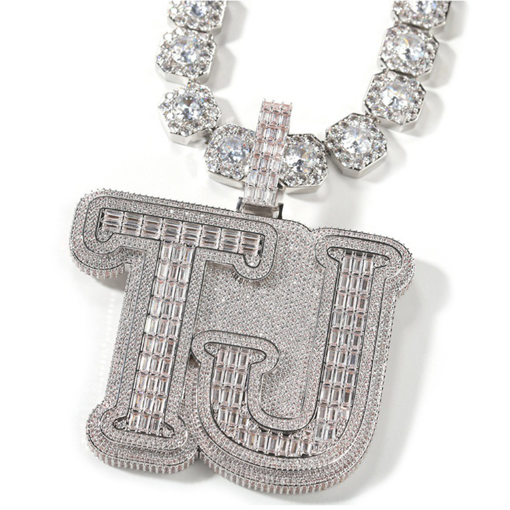 Custom Template Name A-Z Letters Pendant Necklace 5A T Zircon Mens Large Jewelry